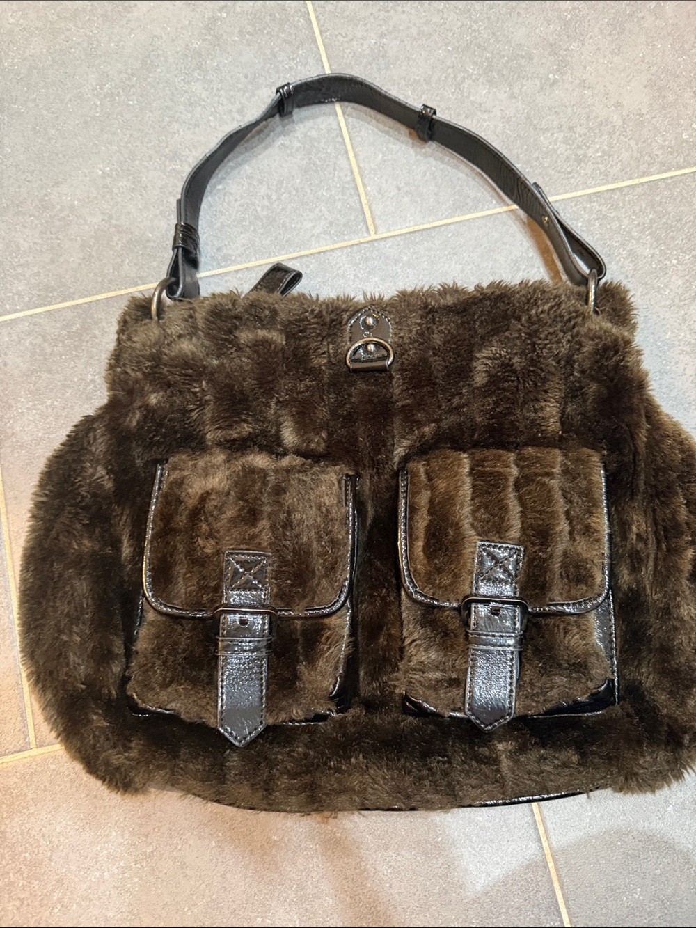 Big Buddha Faux Fur Shoulder Bag in Dark Brown